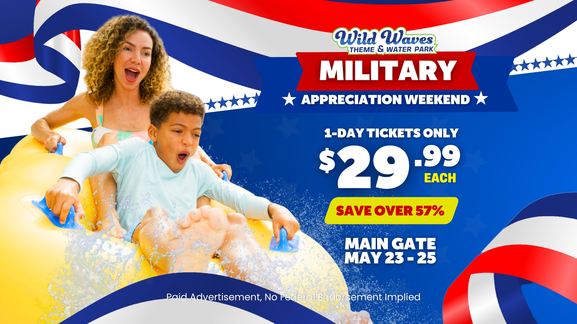 Wild Waves - Military Appreciation Weekend Free upgrade to Gold when you purchase a Regular Season Pass for $72.99